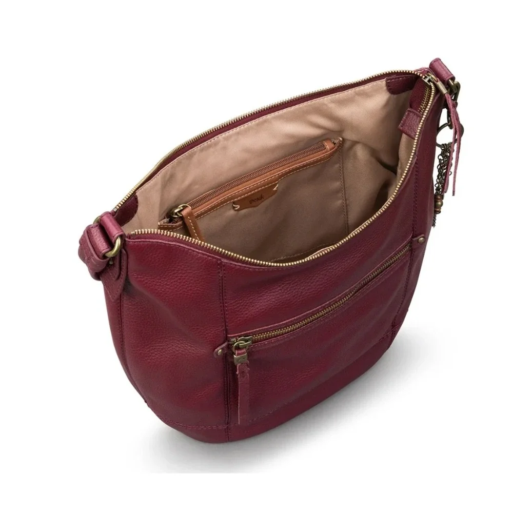 The Sak Sequoia Hobo Bag Cabernet Red Pebbled Leather Shoulder Purse 107136 NEW
